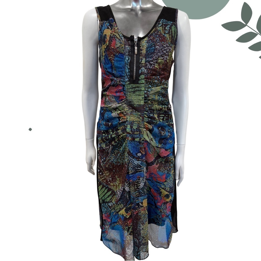 🛍️3/$40 Bold Abstract Print Sleeveless Midi Dress with Front Zipper – Size M